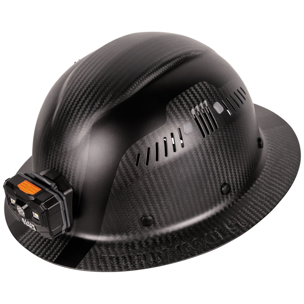 60512 Klein Carbon Fiber Full Brim Hard Hat with Headlamp, Titan - Image